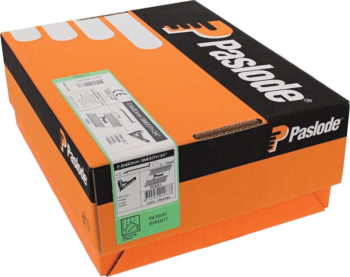 Paslode 141218 Stripnagels 2,8x80 glad blank D-kop incl. gaspatronen IM350 - 2.200 stuks