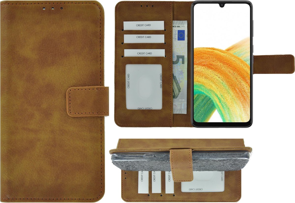 MoDo hoesje Geschikt voor Samsung Galaxy A33 5G - Kunstleer Book Case - Bruin