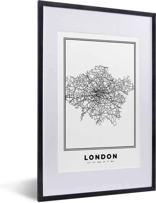 Cadre photo avec affiche - Londres - Angleterre - Carte - 40x60 cm - Cadre pour affiche