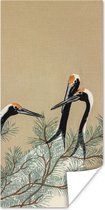 Poster Bladeren - Kraanvogel - Dieren - Scandinavisch - Japan - 40x80 cm