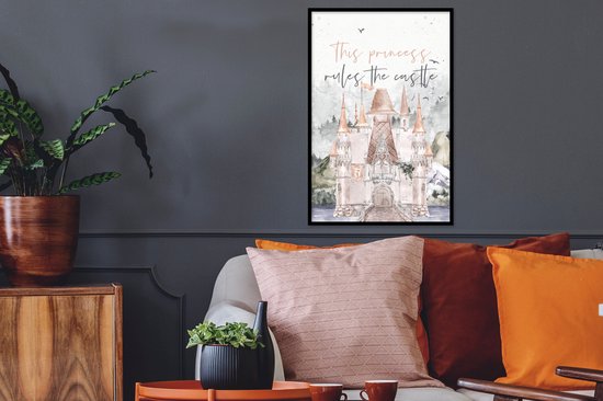 Cadre photo avec affiche - Cette princesse règne sur le castle - Citations - Proverbes - Enfants - Kids - Bébé - Princess - 40x60 cm - Cadre pour affiche