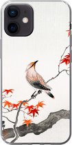 iPhone 12 hoesje - Japanse esdoorn - Scandinavisch - Vogel - Tak - Siliconen Telefoonhoesje