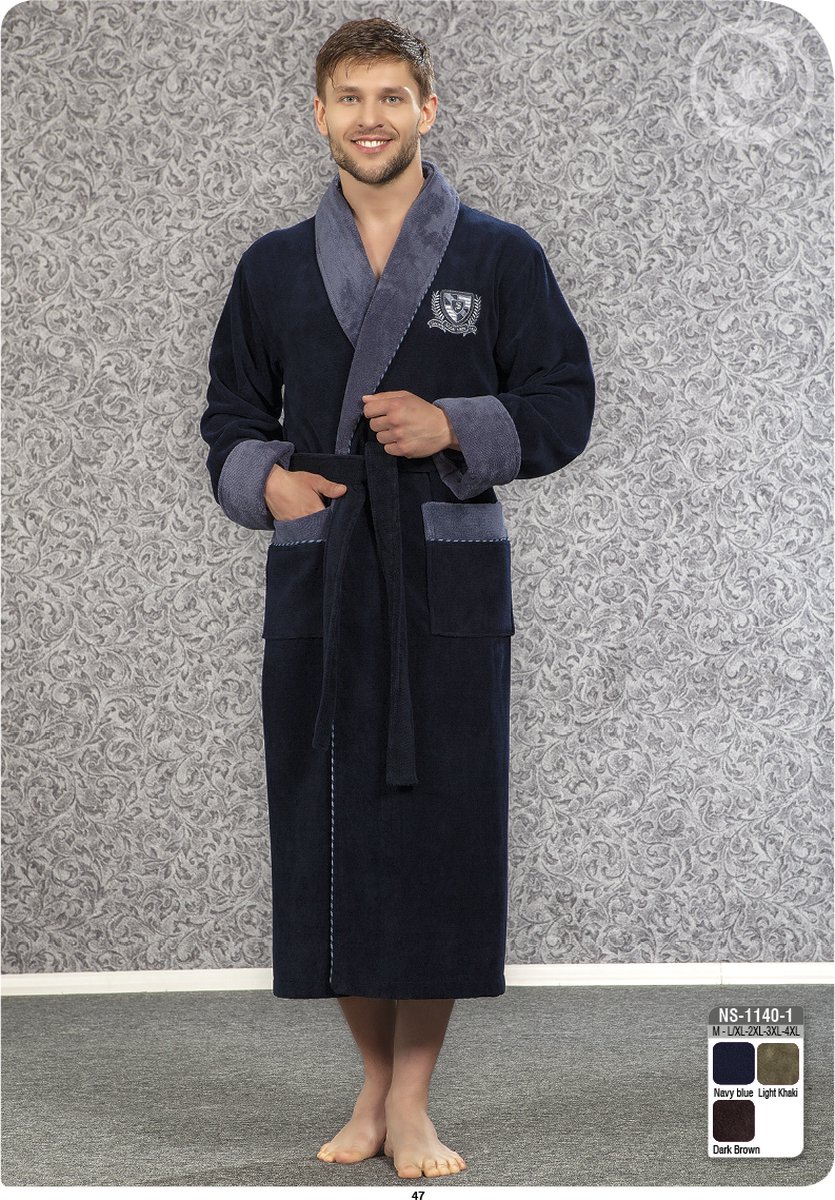 Heren Bamboe Katoen Badjas Adam / Donker Blauw / maat L/XL
