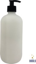 Wit glazen Zeepdispenser (500ml) met Plastic Zwarte Pomp - Blanco