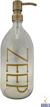 Duurzame Zeepdispenser met Gouden Tekst: Zeep | Transparant Glas (1 liter) | Gouden Roestvrijstalen Pomp