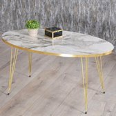 Sierra Salontafel | Marmer look | Wit | Luxe design | Marmeren bijzettafel | Sofa tafels Ovaal | Woonkamer tafel | Luxe bijzettafels | 100 x 50 x 42 cm