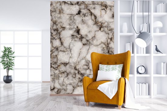 Papier peint - Papiers Papier peint photo Marbre - Wit - Zwart - Largeur 195 cm x Hauteur 300 cm