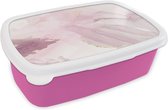 Broodtrommel Roze - Lunchbox - Brooddoos - Marmer - Paars - Goud - 18x12x6 cm - Kinderen - Meisje