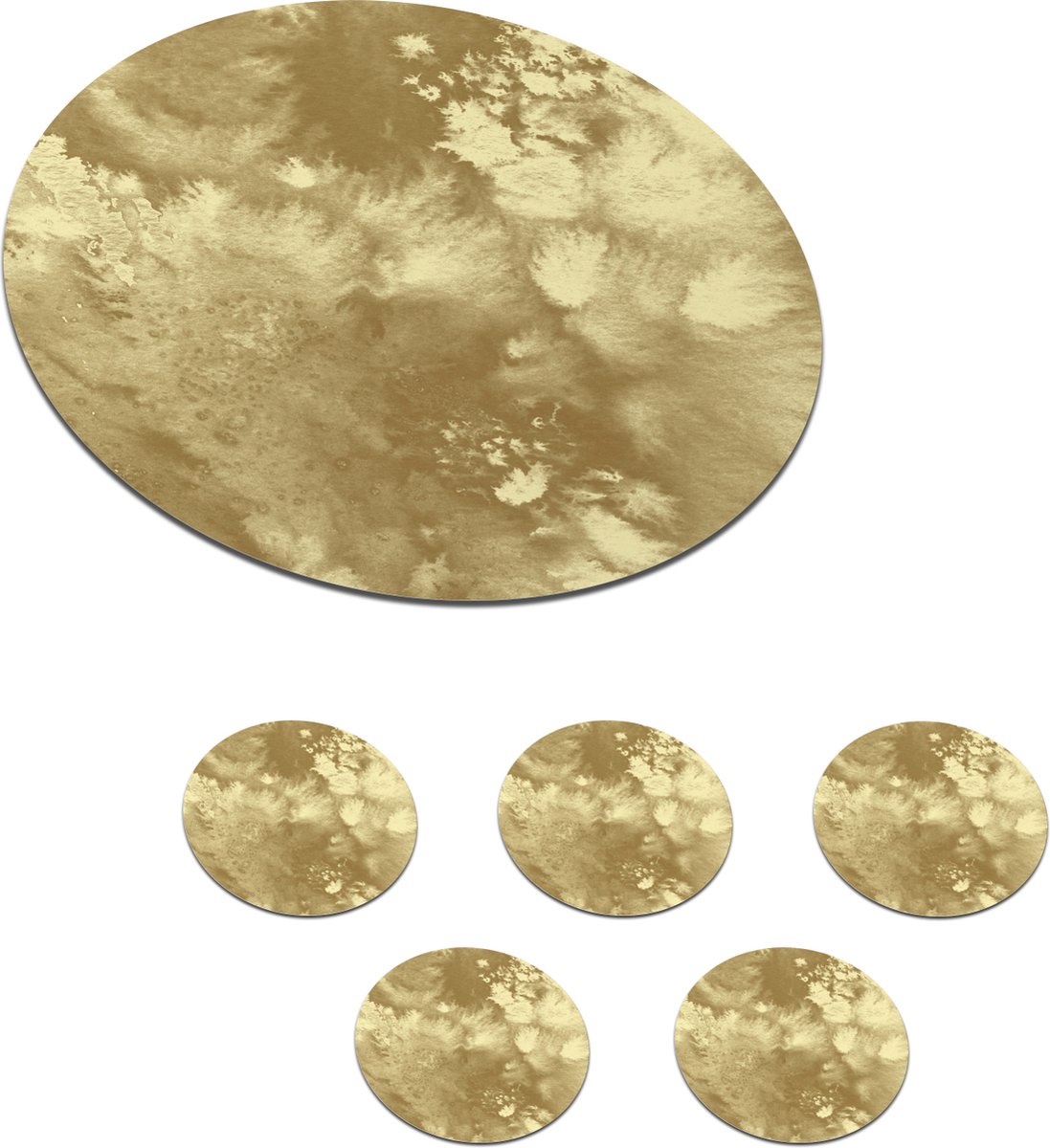 Onderzetters voor glazen - Rond - Goud - Verf - Abstract - 10x10 cm - Glasonderzetters - 6 stuks