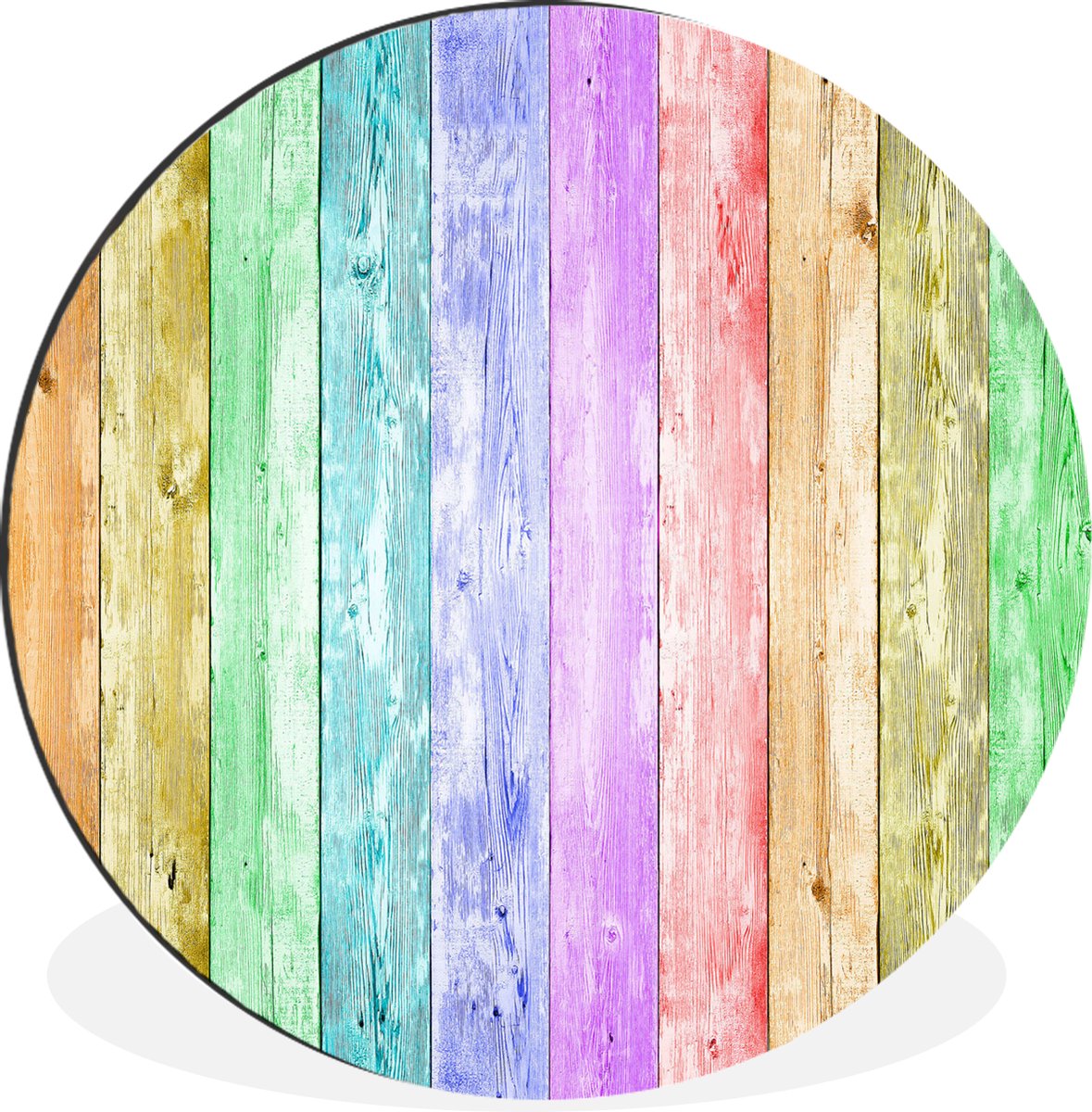 WallCircle - Wandcirkel - Muurcirkel - Regenboog - Plank - Verf - Aluminium - Dibond - 60x60 cm - Binnen en Buiten