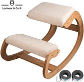 Lovineur & Co.® || Ergonomische knie kruk Deluxe ||  Knie Krukje || Balansstoel ||Linen Bureaustoel || Bureaukruk || Computer Kruk || Berkenhouten Frame