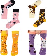 Colorcool Dierenprint Sokken Set | Kleurrijke Mismatch Sokken | Vrolijke Sokken | 4 Paar | 37 - 41 | Hoogwaardige Katoen | Naadloos