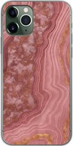 Geschikt voor iPhone 11 Pro hoesje - Marmer print - Roze - Goud - Siliconen Telefoonhoesje