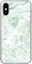 Geschikt voor iPhone X hoesje - Marmer print - Groen - Wit - Siliconen Telefoonhoesje
