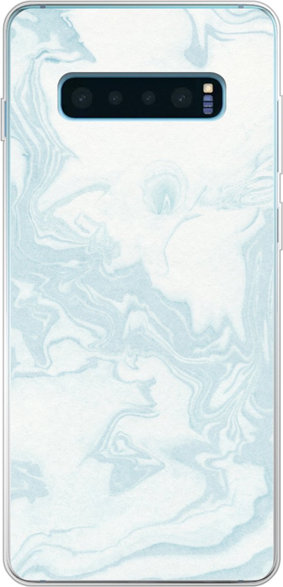 Telefoonhoesje Geschikt voor Samsung Galaxy S10 Plus hoesje - Marmer print - Blauw - Wit - Siliconen Telefoonhoesje Telefoonhoesje