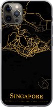 Geschikt voor iPhone 12 Pro Max hoesje - Singapore - Kaart - Goud - Siliconen Telefoonhoesje