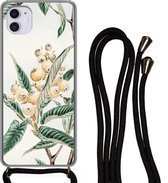 Hoesje met koord Geschikt voor iPhone 12 Mini - Bladeren - Bes - Japans - Design - Siliconen - Crossbody - Backcover met Koord - Telefoonhoesje met koord - Hoesje met touw