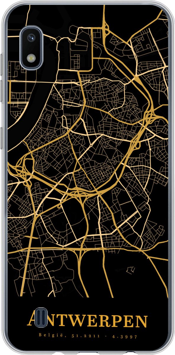 Telefoonhoesje Geschikt voor Samsung Galaxy A10 hoesje - Antwerpen - Kaart - Gold - Siliconen Telefoonhoesje Telefoonhoesje