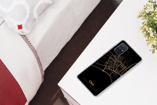 Telefoonhoesje Geschikt voor Samsung Galaxy A71 hoesje - Oss - Kaart - Black and gold - Siliconen Telefoonhoesje Telefoonhoesje