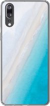 Geschikt voor Huawei P20 hoesje - Strand - Zee - Blauw - Siliconen Telefoonhoesje