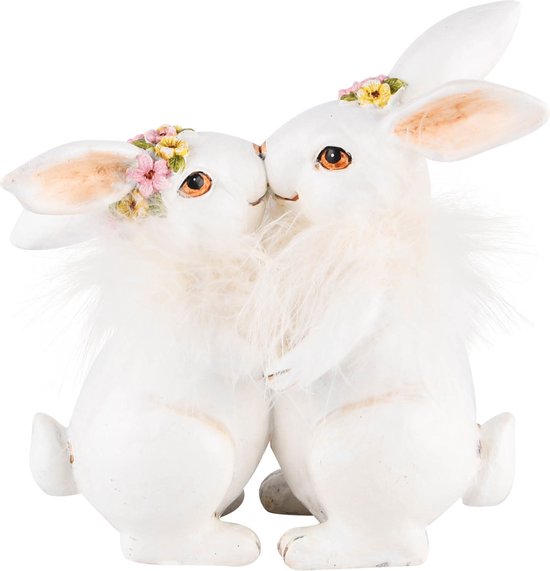 Paashaas / Konijn / paaskonijn / konijnen / kussend koppel - Wit / creme - 14 x 7 x 14 cm hoog.