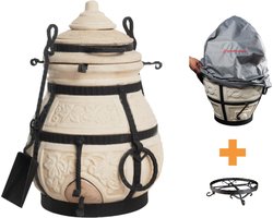 Keramische tandoor Nomade - Multifunctionele Houtoven BBQ - Voor de Fijnproever! *** Met klapdeksel, beschermhoes EN onderstel