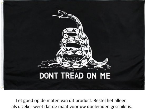 Vlag 150x90CM - Dont Tread On Me - Zwart - Tea Party - Rattle Snake - Ratelslang - Gadsden Flag - Polyester