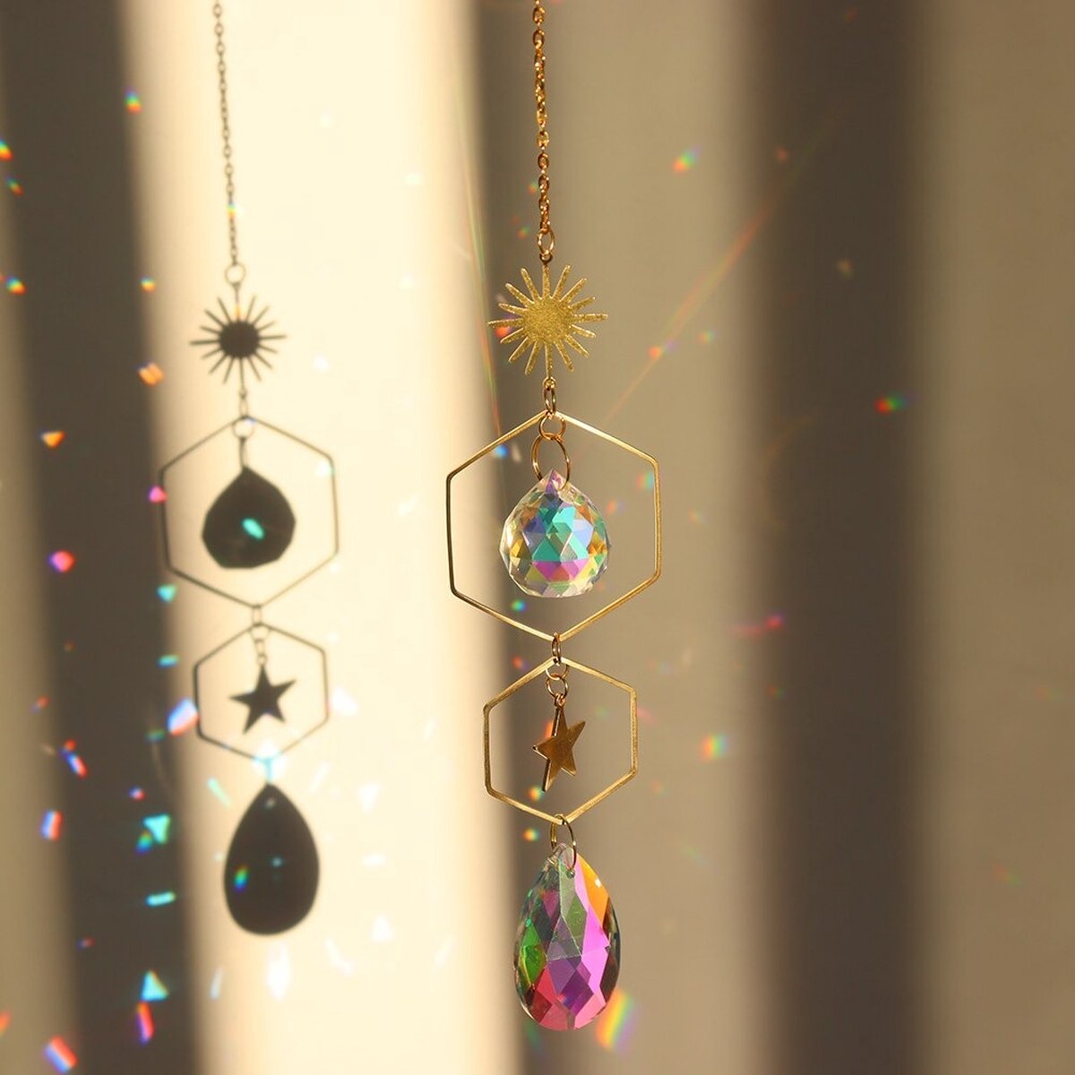 Kristallen zonnevanger - Raamdecoratie lichtprisma - Zon en Ster handgemaakte kristallen zonnevanger