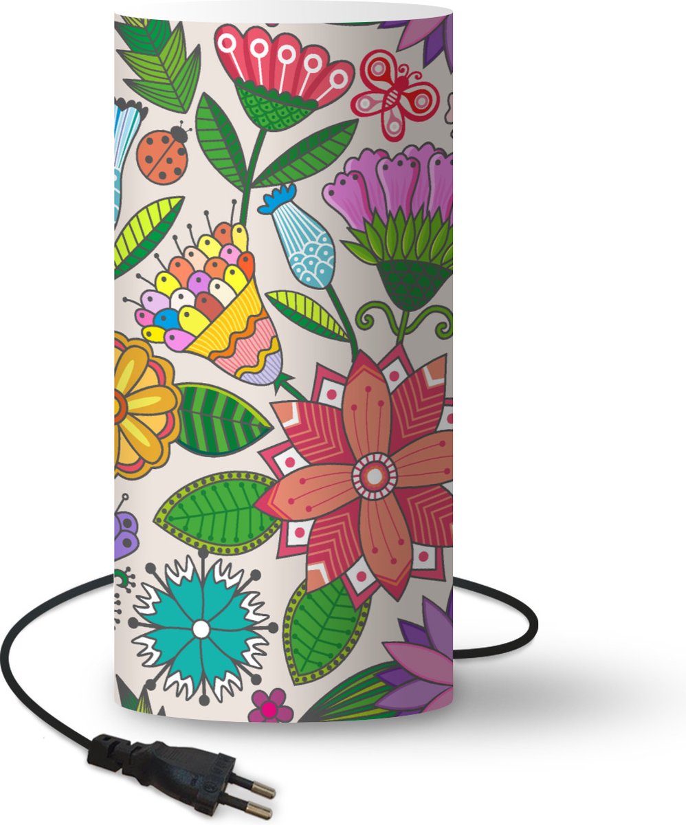 Lamp - Nachtlampje - Tafellamp slaapkamer - Bloemen - Regenboog - Vlinder - Design - 33 cm hoog - Ø15.9 cm - Inclusief LED lamp