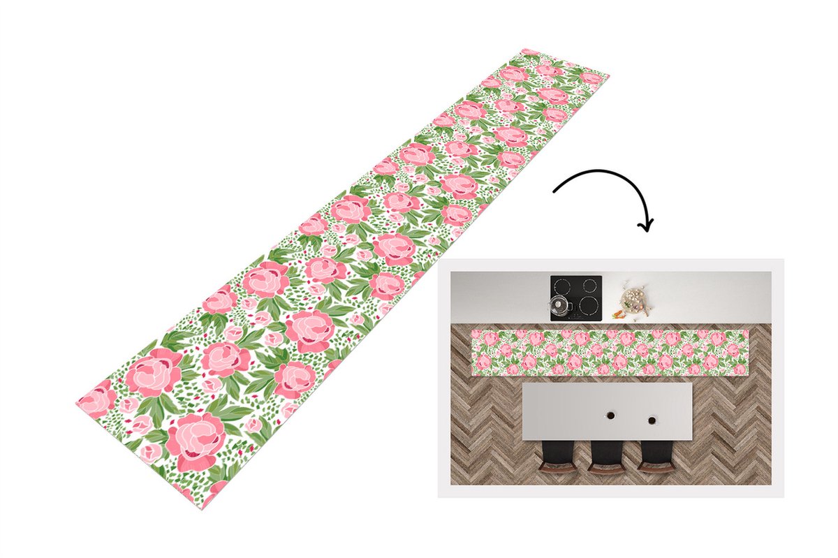 KitchenYeah Keukenloper - Keukenmat - Bloemen - Roze - Patronen - Keuken vloerkleed Multicolor