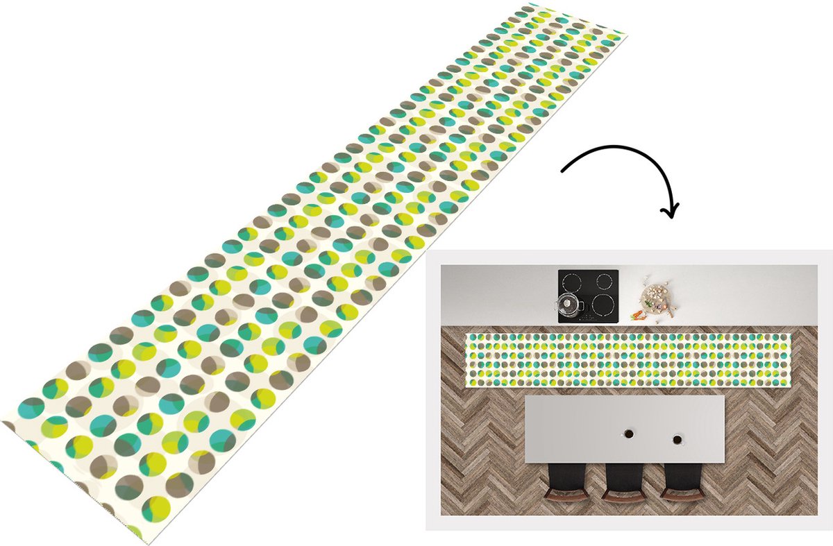 KitchenYeah Keukenloper - Keukenmat - Cirkel - Groen - Patroon - Keuken vloerkleed Multicolor