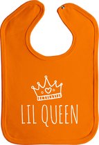 Lil queen - drukknoop - stuks 1 - oranje - witte opdruk - koningsdag - king - feest - slabber - slabbetjes - koningsdag kleding - koningsdag accessoires - koningsdag kinderen - bab