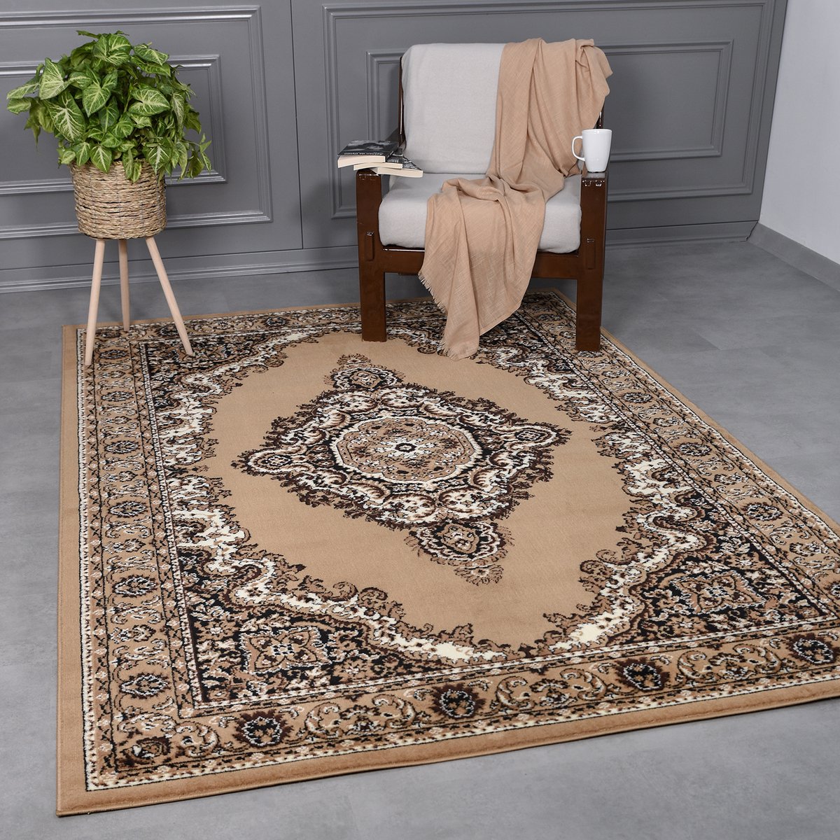 Flycarpets Klassiek Beige Vloerkleed Skazar - Oosters motief - Perzisch Tapijt - 160x230 cm