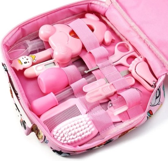 SY Goods  - Baby Care kit - Baby Verzorgingsset 13 -delig + Handig reistasje / Geschenkdet / Babyshower / Kraamcadeau / Girl / Meisje / Roze