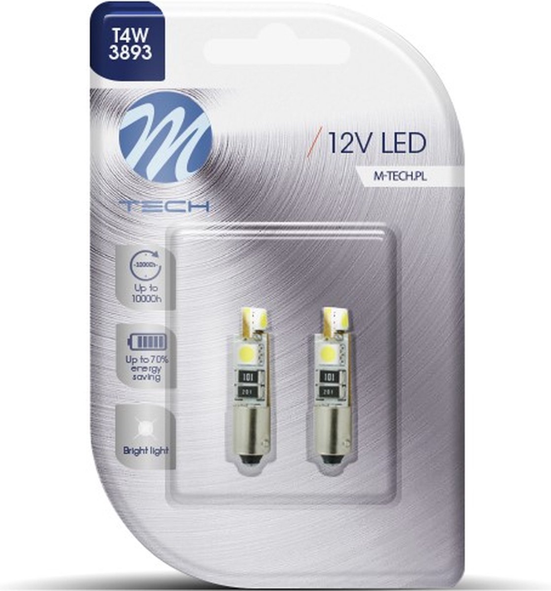 M-Tech LED - BA9s / T4W 12V - Basis 4x Led diode - Canbus - Wit - Set