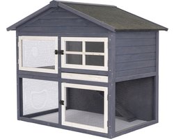 Adori Konijnenhok Raffy - Dierenverblijf - 130x86x112.5 cm Donkergrijs Wit