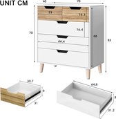 A.T. Shop Dressoir wit - commode modern met 5 laden - ladekast massief hout voor slaapkamer woonkamer badkamer hal keuken