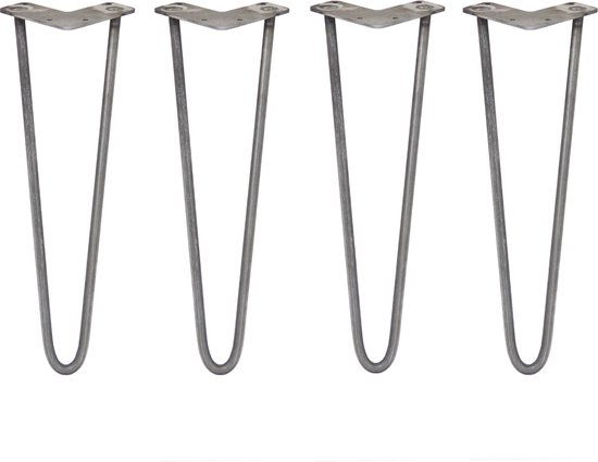 4 x Tafelpoten pinpoten - Lengte: 40.6cm - 2 pin - 12mm – Ruw staal - SkiSki Legs ™ - Retro hairpin