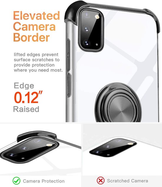 Hoesje Geschikt Voor Samsung Galaxy A71 hoesje silicone met ringhouder Back Cover Case - Transparant/Zwart