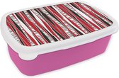 Broodtrommel Roze - Lunchbox - Brooddoos - Rood - Patronen - Boom - 18x12x6 cm - Kinderen - Meisje