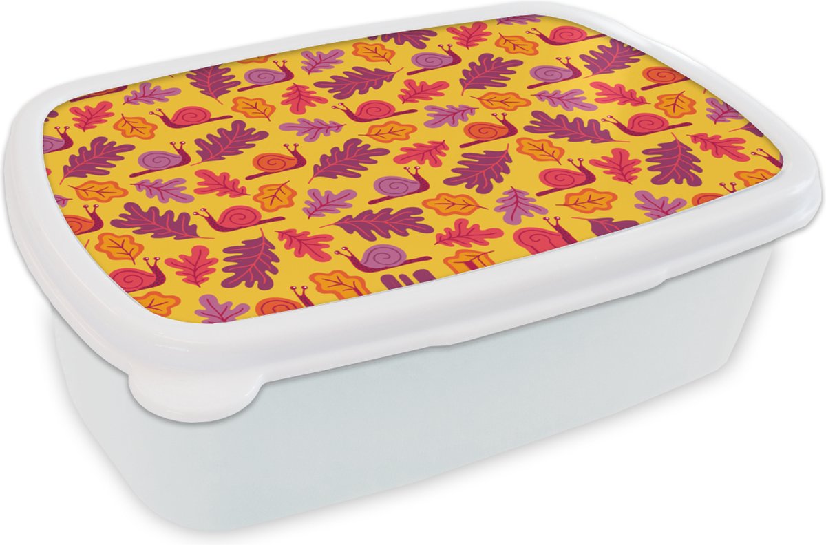 Broodtrommel Wit - Lunchbox - Brooddoos - Herfst - Slakken - Patronen - 18x12x6 cm - Volwassenen
