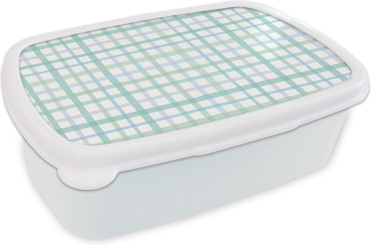 Broodtrommel Wit - Lunchbox - Brooddoos - Pastel - Patronen - Blauw - 18x12x6 cm - Volwassenen
