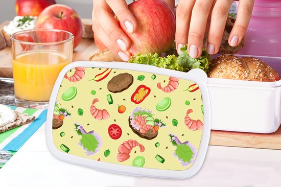 Lunch box Wit - Lunch box - Boîte à pain - Motif - Nourriture - Légumes - 18x12x6 cm - Adultes