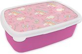 Broodtrommel Roze - Lunchbox - Brooddoos - Unicorn - Roze - Patronen - Kind - 18x12x6 cm - Kinderen - Meisje