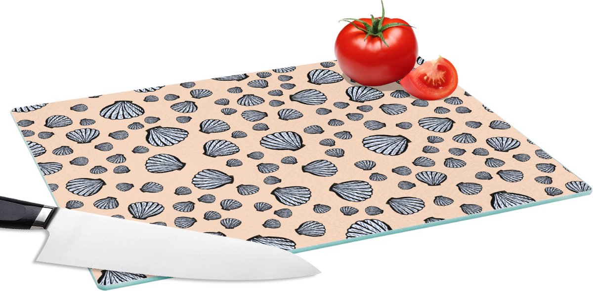 Glazen Snijplank - 39x28 - Schelpen - Strand - Patronen - Snijplanken Glas