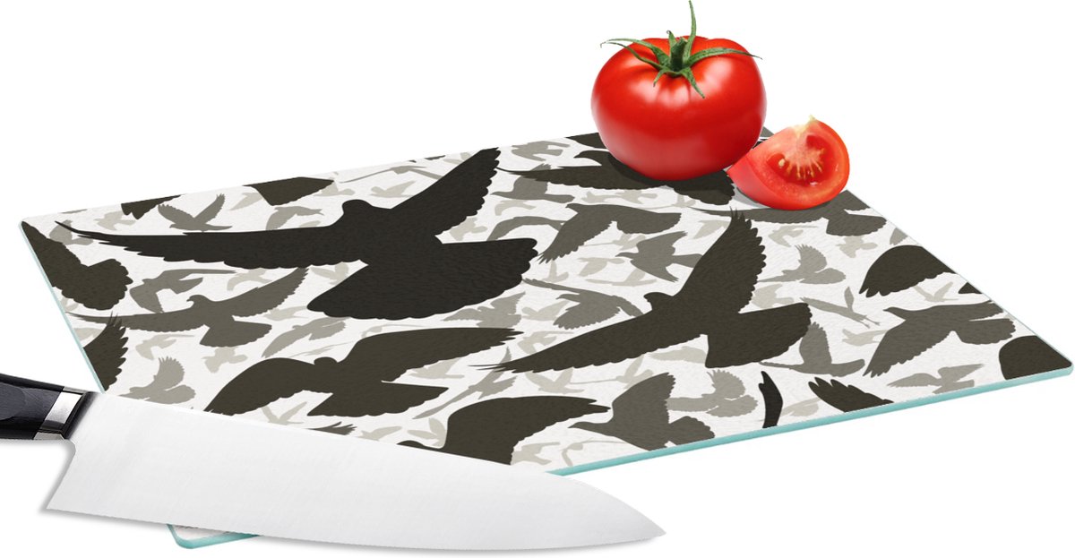 Glazen Snijplank - 28x20 - Duif - Vliegen - Patronen - Vogels - Snijplanken Glas