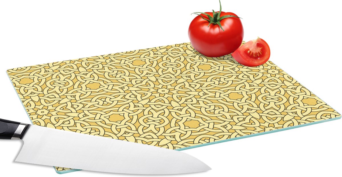 Glazen Snijplank - 28x20 - Antiek - Goud - Gothic - Patroon - Snijplanken Glas