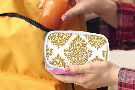 Lunch box Rose - Lunch box - Boîte à pain - Vintage - Fleurs - Or - Motifs - 18x12x6 cm - Enfants - Fille