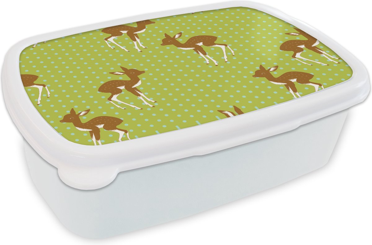 Broodtrommel Wit - Lunchbox - Brooddoos - Patronen - Hert - Stippen - 18x12x6 cm - Volwassenen