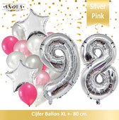 Cijfer Ballon 98 Jaar Zilver Roze White Pearl Boeket * Hoera 98 Jaar Verjaardag Decoratie Set van 15 Ballonnen * 80 cm Verjaardag Nummer Ballon * Snoes * Verjaardag Versiering * Ve